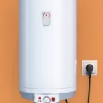 white tank electric water heater in interior, 3D rendering